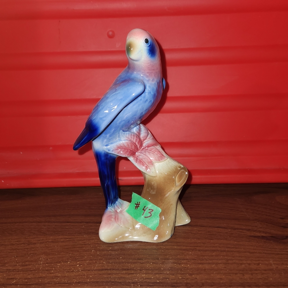Vintage Royal Copley Blue Parrot Bird Figurine  8”Tx4.5” - Excellent Condition